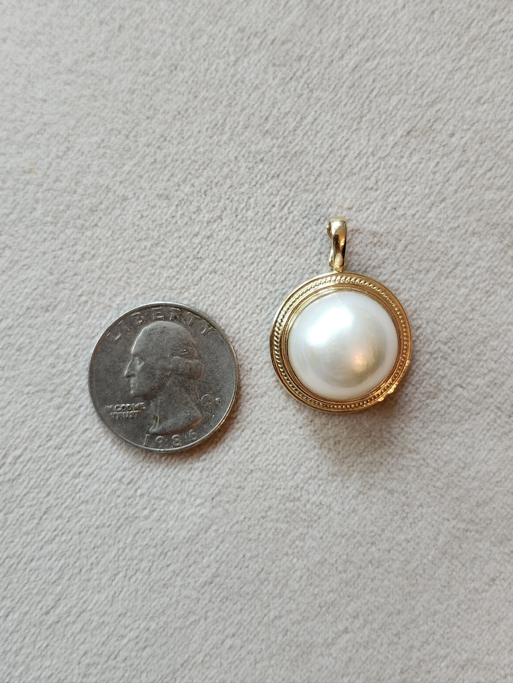14K Gold Mabe Pearl Pendant Enhancer Vintage - Picture 3 of 7